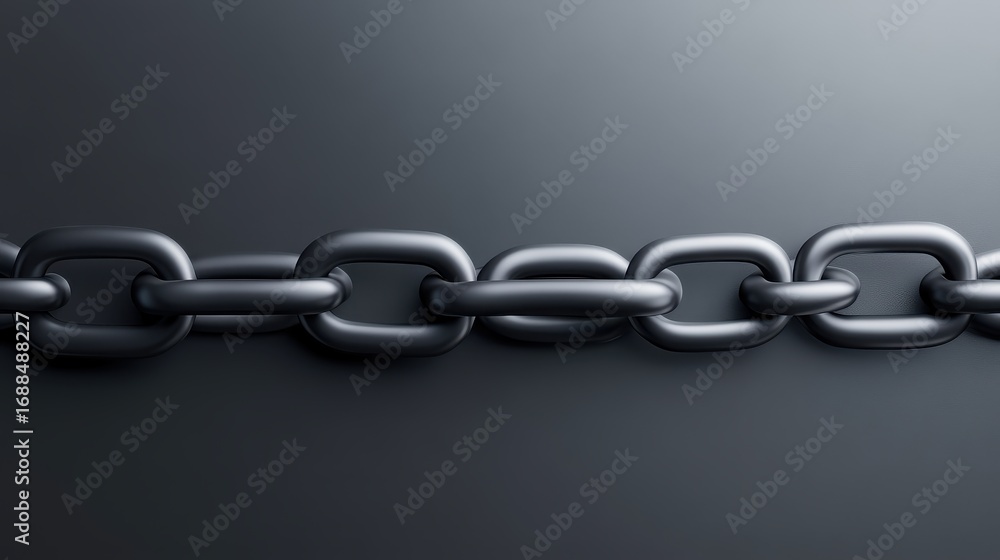 Obraz premium Realistic close-up image of metallic chain links on dark background with soft lighting and shadows creating depth and texture