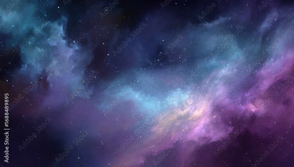 Fototapeta premium Deep space nebula with swirling clouds of vibrant colors and scattered stars