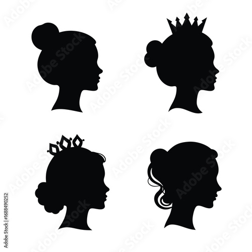Four Black Silhouettes of Girls Heads in Profile vector