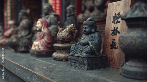 Mystical assemblage of miniature sculptures at a contemplative religious site