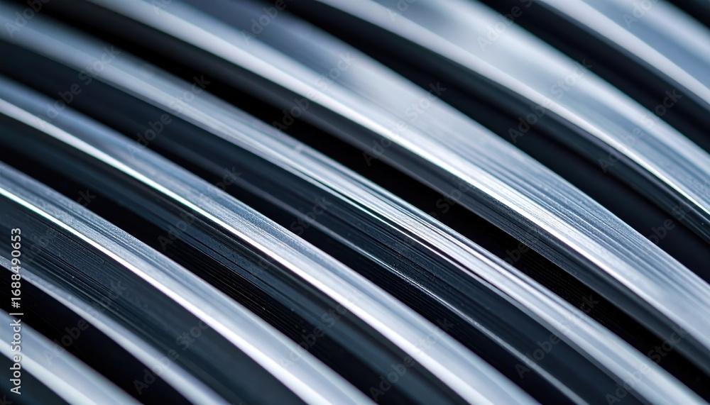 Obraz premium Close up tram rail steel head polish striations graphite wallpaper background representing industrial texture detail suitable for urban design