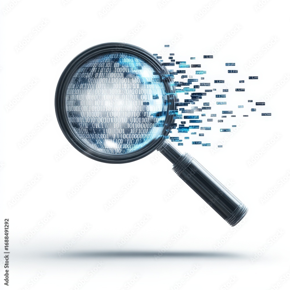 Digital Data Analysis Magnifying Glass with Binary Code Exploring Global Information Technology Digital Data Analysis Magnifying Glass with Binary Code Exploring Global Information Technology