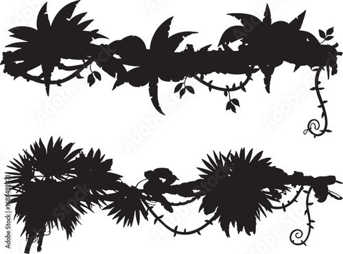 Amazon rainforest jungle creeper liana branch silhouette. Amazon rainforest nature creeper liana branch silhouette, African rain forest jungle shrub isolated vector shape. Tropical forest vine leav