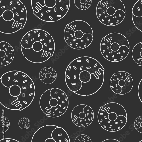 Donuts Seamless Pattern Texture Black and White Vector Illustration 