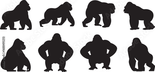 Gorilla Silhouette Vector Illustration – Primate Wildlife Design Isolated on White Background
