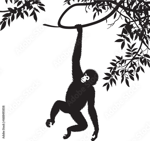 a monkey a monkey hanging on the tree stick vector silhouette