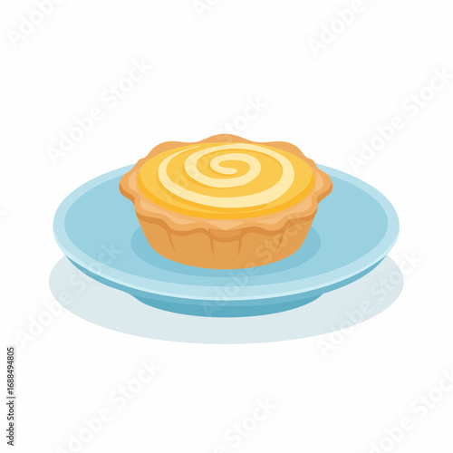 Flat Style Delicious Custard Tart Dessert Served on a Plate Illustration