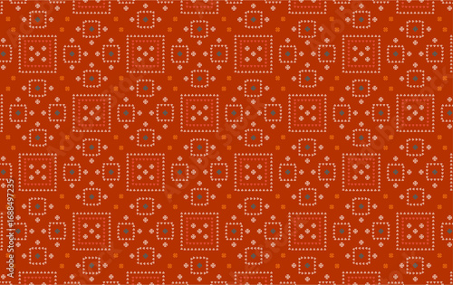 Vintage Red Indian Bandhani Fabric Pattern Wedding Style Vector.