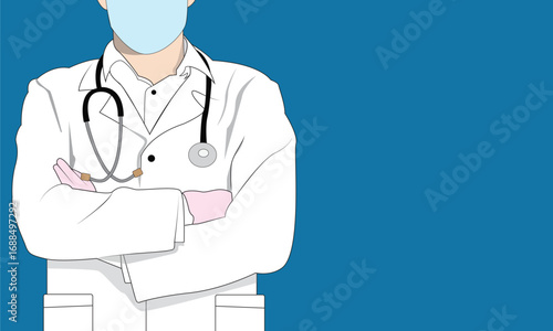 Young masker doctor with stethoscope, medical specialist Medicine concept. 2d vector people character illustration. Cartoon minimal style.