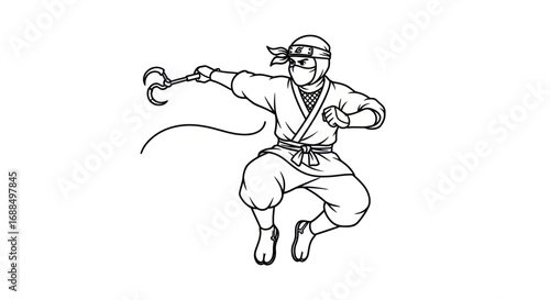 Black and White Ninja Throwing Weapon in Action.