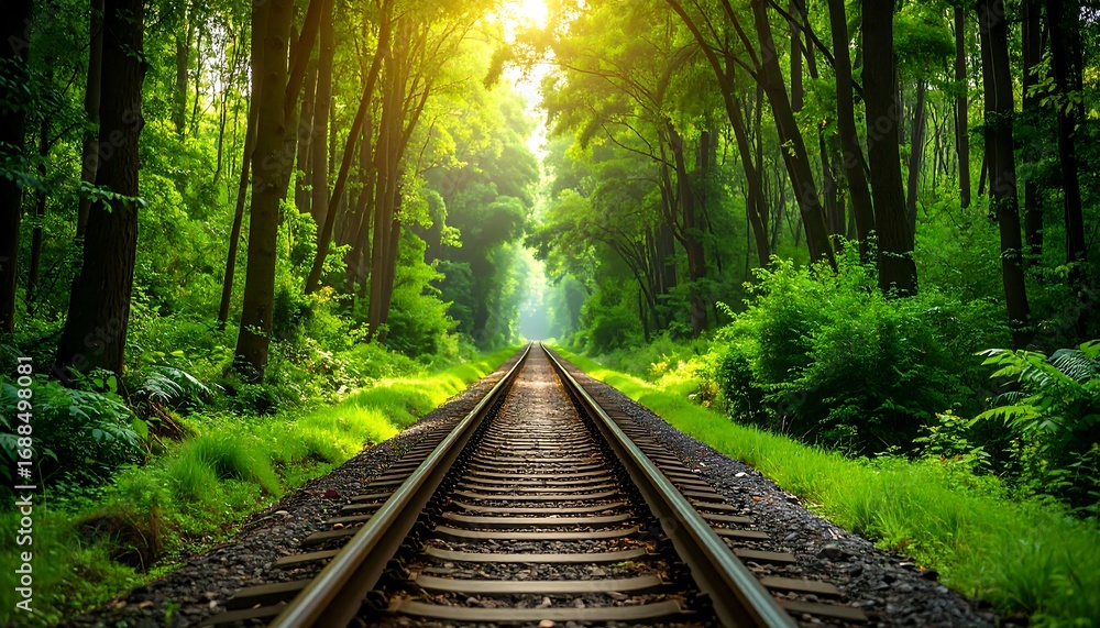 Obraz premium Sunlit forest train track