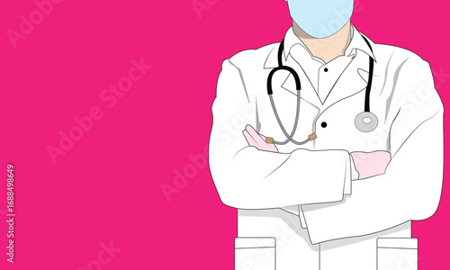 Young masker doctor with stethoscope, medical specialist Medicine concept. 2d vector people character illustration. Cartoon minimal style.