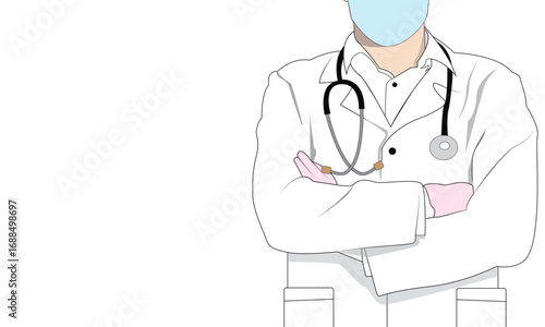 Young masker doctor with stethoscope, medical specialist Medicine concept. 2d vector people character illustration. Cartoon minimal style.