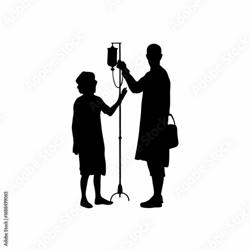 Silhouette of healthcare professional administering medication to patient after dialysis