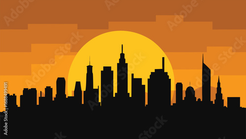 London cityscape silhouette at sunset with black vector skyscrapers, a stunning architectural illustration