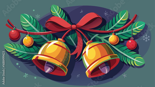 christmas bells on blue background