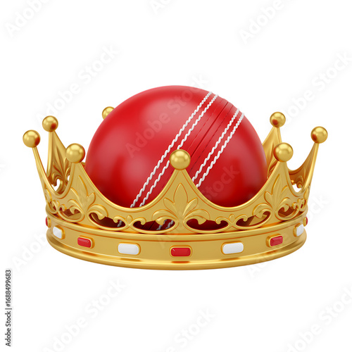 Cricket Ball Crown: Championship Trophy, Winner, Sport, Regal, Red Ball, Gold Crown, Cricket Tournament, King of Cricket