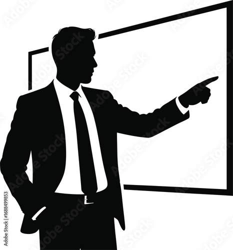 Man in suit pointing at board silhouette