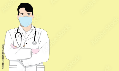 Young masker doctor with stethoscope, medical specialist Medicine concept. 2d vector people character illustration. Cartoon minimal style.