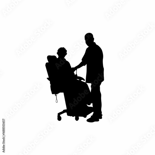 Silhouette of healthcare professional assisting patient with dialysis treatment