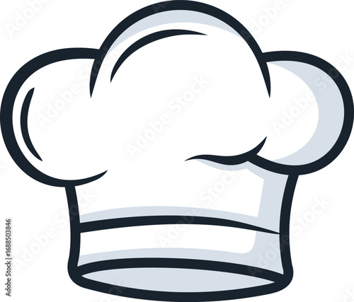 Illustration of a chef's hat, white with black outline, suitable for culinary branding