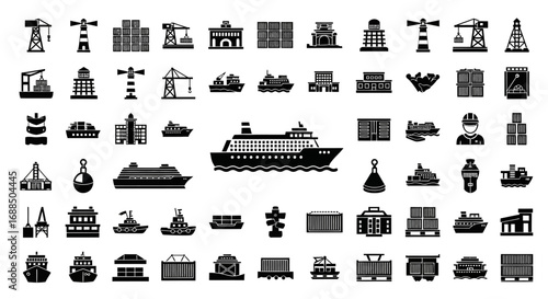 A large icon sheet of a black and white port.