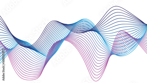 A dynamic visual display featuring fluid, flowing lines in shades of blue and purple, capturing the essence of sound waves and modern design vector background