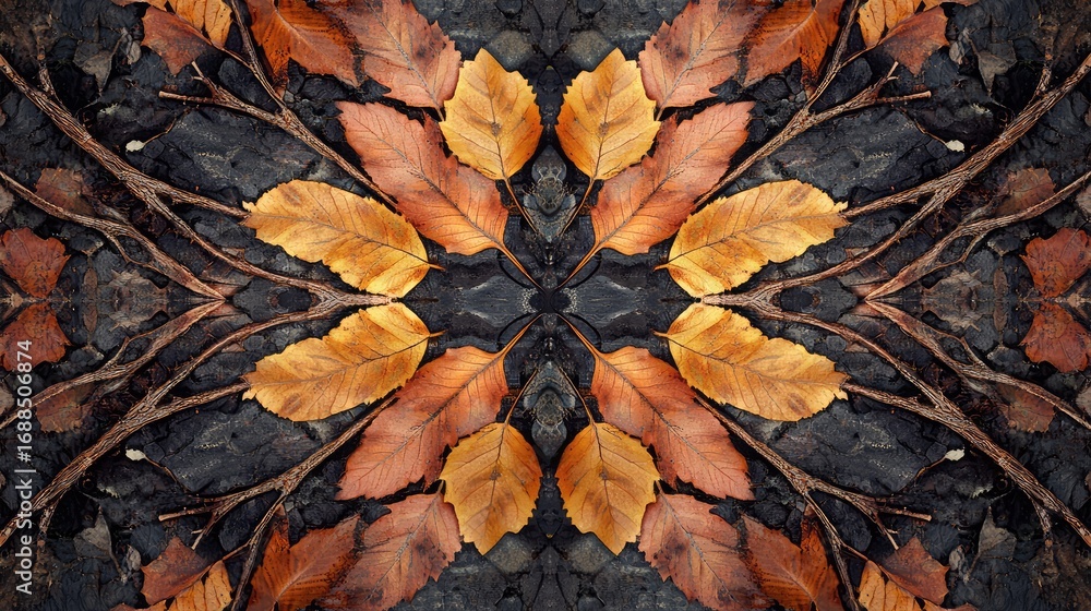 Fototapeta premium A leafy tree with leaves that are brown and orange
