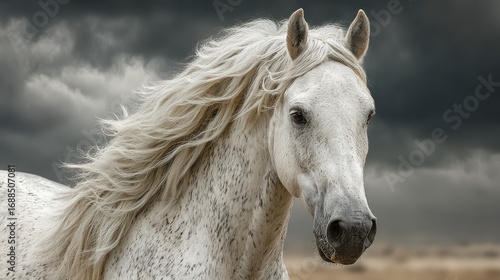 Wallpaper Mural Majestic white horse stands proudly against a stormy sky in an open field during late afternoon Torontodigital.ca