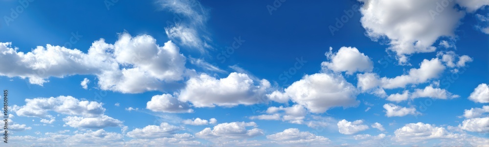 Fototapeta premium A vast expanse of a vibrant blue sky dotted with fluffy white cumulus clouds
