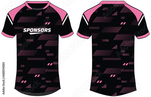 Sports jersey t shirt design concept vector template, Abstract polygon pattern Raglan Round neck tees football jersey concept with front and back view for Cricket, soccer, Volleyball, Rugby uniform