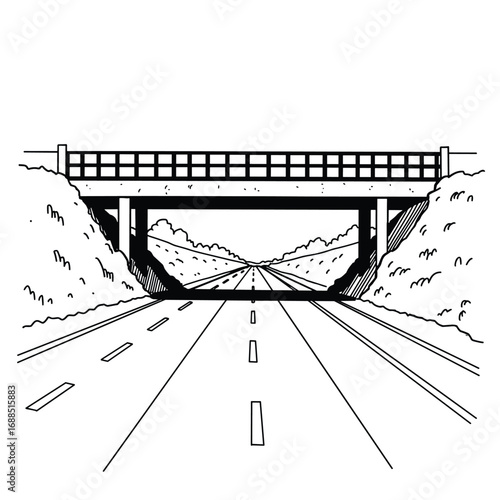 a connecting bridge or pedestrian bridge that is above a large highway
