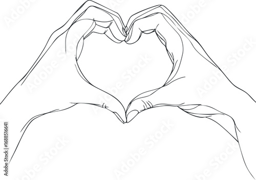 Outline drawing of two hands forming a heart shape symbolizing love and affection