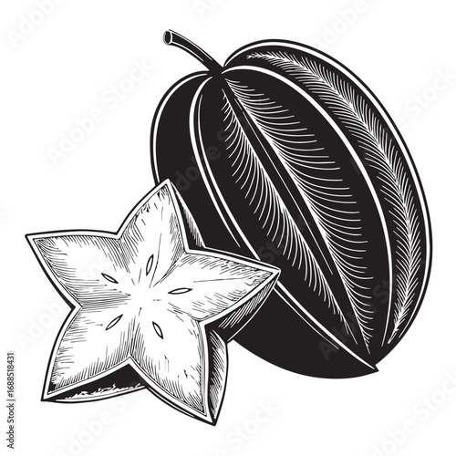 Bilde på lerret Black starfruit Silhouette Vector, High Quality Illustration on White Background