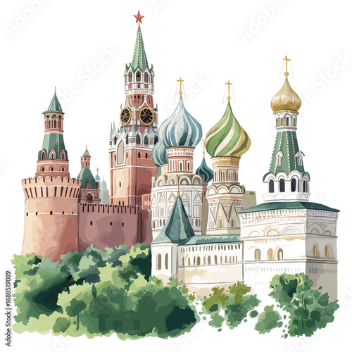 Grand Kremlin Palace. Grand Kremlin Palace watercolor vector illustration