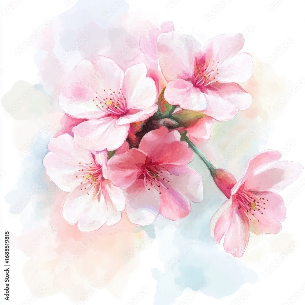 Fototapeta premium sakura flower cluster, soft watercolor style, transparent