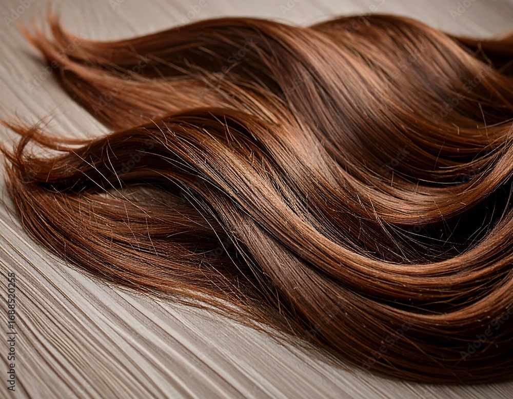 Fototapeta premium Healthy brown hair strands on a light surface
