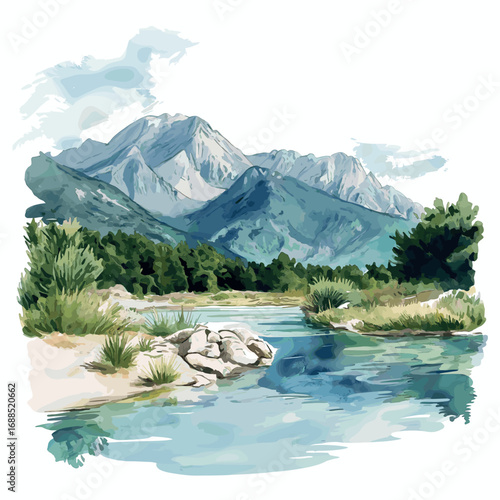 Theth National Park. Theth National Park watercolor vector illustration