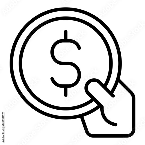 Hand holding coin icon. Donation symbol. Saving money and finance contribution collection. Outline Icon