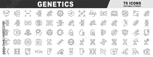 Clean outline vector icon set for genetics. Editable stroke