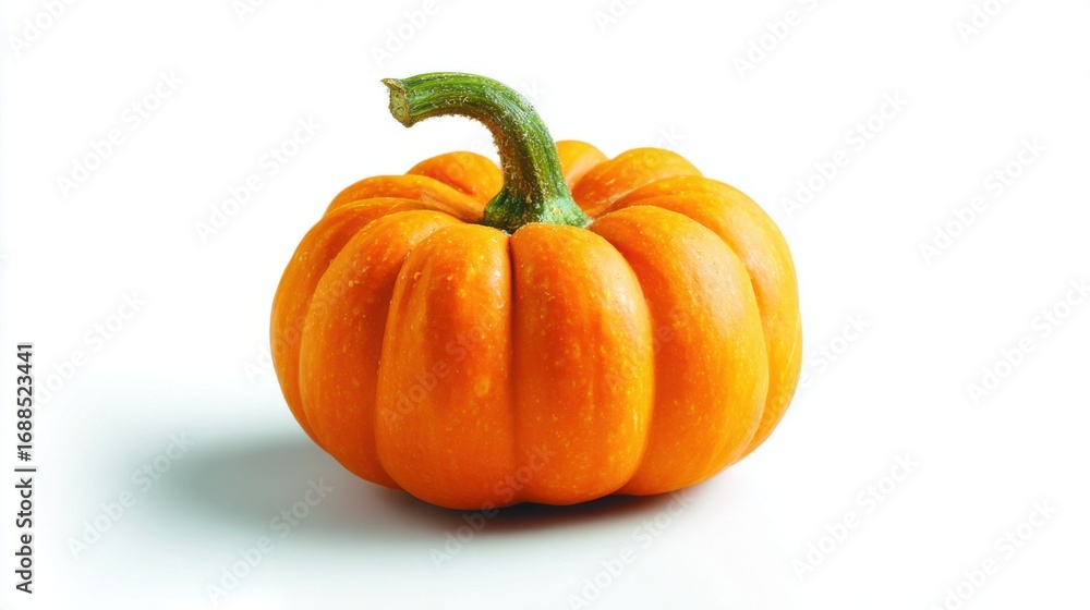 Obraz premium This vibrant orange pumpkin features a sturdy green stem and smooth skin, highlighting its round shape and seasonal appeal, perfect for autumn decorations or cooking.