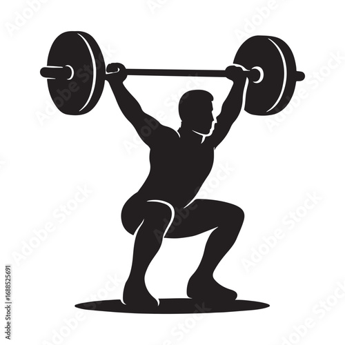 Male Weightlifter Squatting Silhouette