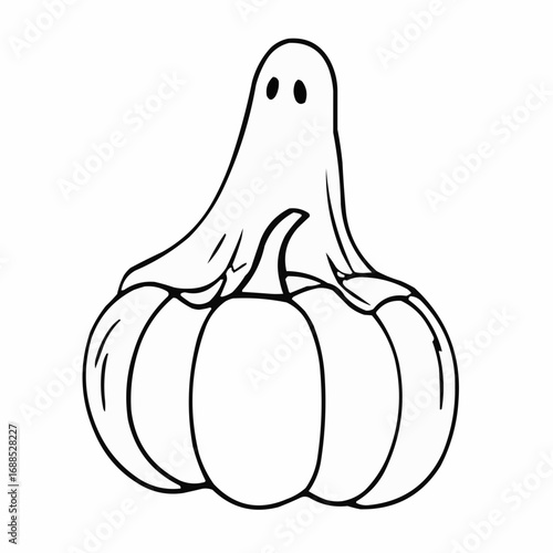 Spooky Pumpkin Ghost: A whimsical illustration showcases a pumpkin with a friendly ghost perched on top. A playful combination, evoking Halloween spirit.