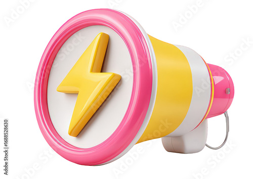 Pink and Yellow Megaphone with Lightning Bolt Graphic
