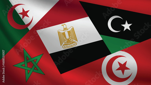 Illustration Vector Featuring Morocco, Algeria, Tunisie, Libya and Egypt Identities