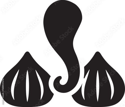 Silhouette of two modaks with Ganesha trunk icon, ideal for festive and religious designs.