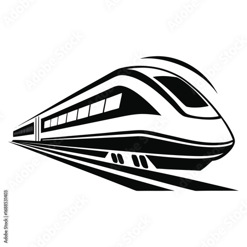 High speed realistic modern train locomotive on railroad vector design 