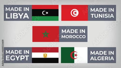 Illustration Vector Featuring Morocco, Algeria, Tunisie, Libya and Egypt Identities