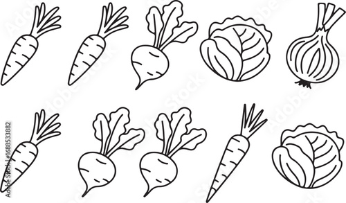 Vegetable Outline Set on Transparent Background for Healthy Food Illustration