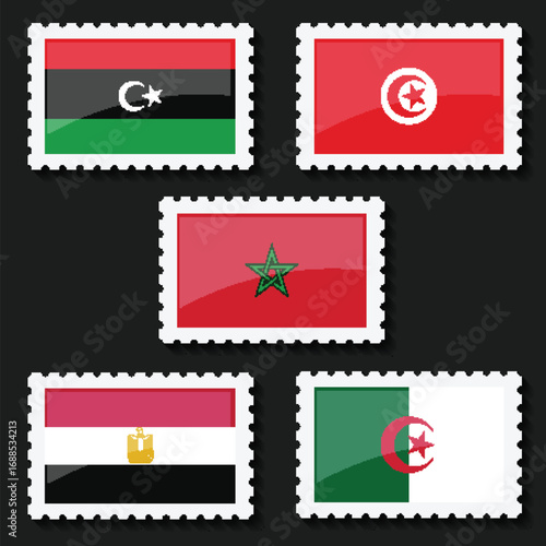 Illustration Vector Featuring Morocco, Algeria, Tunisie, Libya and Egypt Identities
